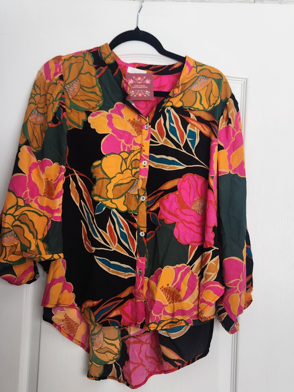 Oddi Floral Button-Down Shirt in Pink, Yellow & Green